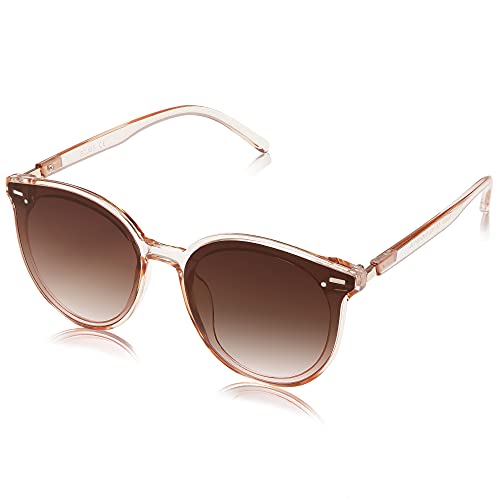 SOJOS Classic Round Sunglasses for Women Men Retro Vintage Shades Large Plastic Frame Sunnies SJ2067 with Crystal Brown Frame/Brown Lens