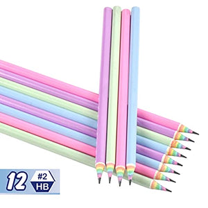 ECOTREE Eco-friendly Wood & Plastic Free Rainbow Recycled Paper #2 HB Pencils For School and Office Supplies, Pre-sharpened,12-Pack