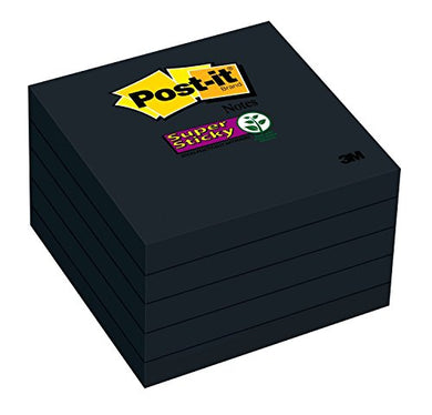 Post-it Super Sticky Notes, 3 in x 3 in, 5 Pads, 2x the Sticking Power, Black, Recyclable (654-5SSSC)