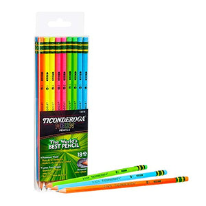 Ticonderoga Wood-Cased Pencils, Pre-Sharpened, 2 HB Soft, Neon Colors, 18 Count