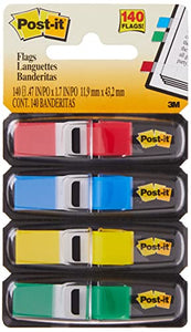 Post-it Flags, 35/Dispenser, 4 Dispensers/Pack, 47 in Wide, Assorted Primary Colors (683-4)