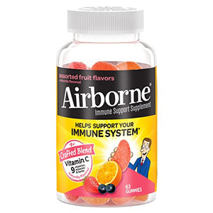 Airborne Vitamin C 750mg (per serving) - Assorted Fruit Gummies (63 count in a bottle), Gluten-Free Immune Support Supplement With Vitamins C E, Selenium