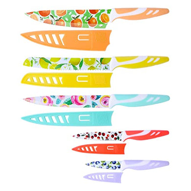 UPTRUST Knife Set, 10-piece Kitchen Knife Set Nonstick Coated with 5 Blade Guard, Multicolored Fruit Knives, Pioneer Woman Knife Set for Kitchen Gifts