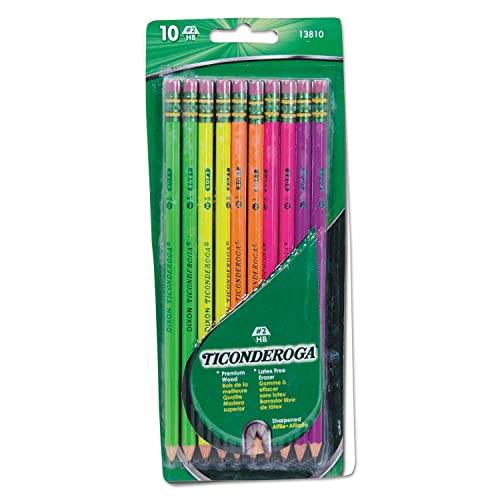 Ticonderoga 13810 Pre-Sharpened Pencil, Hb, 2, Assorted Color Barrels, 10/Set
