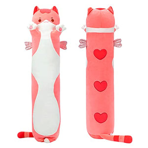 Mewaii Long Cat Plush Body Pillow, 20 Inch Cute Pink Cat Stuffed Animals Soft Plushies, Kitten Plush Throw Pillow Doll Toy Gift for Girlfriend