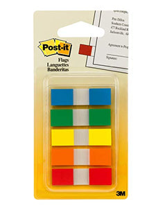 Post-it Flags in Portable Dispenser, 100 Flags/Pack, .47 in x 1.7 in, 20 Each of Red, Bright Orange, Yellow, Green, and Blue (683-5CF)