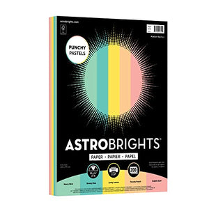 Astrobrights Punchy Pastel Paper Assortment, 8.5" x 11", 24 lb., 5-Color Assortment, 200 Sheets (91741)