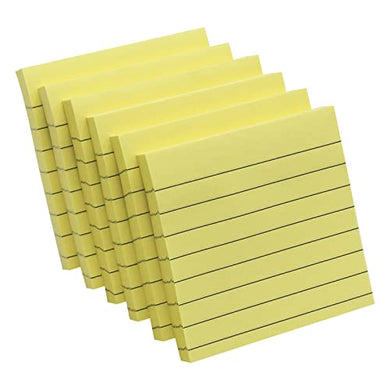 Lined Sticky Notes, 3x3 Inch, 600 Sheets Self-Stick Notes, Easy to Post for School, Office, Notebook, Pastel Yellow Color, 100 Sheets/Pad