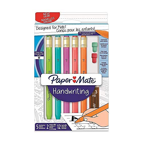 PaperMate Handwriting 5 Mechanical Pencils #2 1.3mm Lead 2 eraser refills 12 lead refills