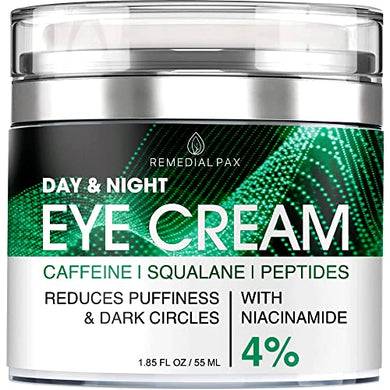 REMEDIAL PAX Eye Cream for Dark Circles and Puffiness, Bags Under Eyes Treatment, Anti-Aging Collagen Eye Cream for Wrinkles, Day & Night Caffeine Eye Cream with Niacinamide Dimethicone