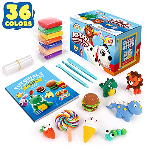 Sago Brothers 36 Colors Air Dry Clay, Soft Modeling Clay for Kids with Tools & Tutorial, Molding Clay Christmas Gifts for Kids Age 3-12, Kids Gifts for Girls and Boys, Kids Toys Crafts Kit for Girls