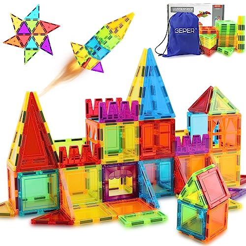 GEPER 32PCS Magnetic Tiles, Beginner Set Toddler Toys Girls & Boys, Magnetic Building Blocks Toys for 3+ Year Old, Ideal Gift STEM Toys, Montessori Learning Sensory Magnet Tiles for Kids 3-4 Birthday