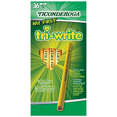 Ticonderoga My First Tri-Write Wood-Cased Pencils, Unsharpened, 2 HB Soft, Without Erasers, Yellow, 36 Count