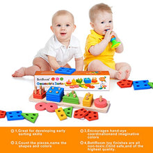 BettRoom Wooden Educational Preschool Toddler Toys for 3 4-5 Year Old Boys Girls Shape Color Recognition Geometric Board Blocks Stack Sort Kids Children Non-Toxic Toy(14IN)