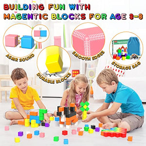 54 PCS Magnetic Blocks, Magnetic Building Blocks for Toddlers 3+, Montessori Toys, Magnetic Cubes, Preschool STEM Educational Sensory Magnet Toys for Kids Ages 3-5 Year Old Boys and Girls