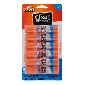 Elmer's Re-Stick School Glue Sticks, Clear, Washable, 8 grams, 6 Count