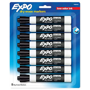 EXPO Low-Odor Dry Erase Markers, Chisel Tip, Black, 8-Count