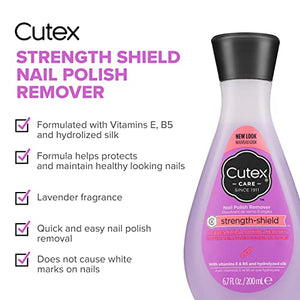Nail Polish Remover by Cutex, Strength Shield, Leaves Nails Looking Healthy, Contains Vitamins E, B5 & Hydrolyzed Silk, 6.76 Fl Oz