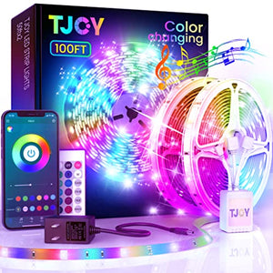 100ft Bluetooth LED Strip Lights, SMD5050 Music Sync LED Lights Strip, RGB Color Changing LED Lights with Remote,Smart Phone APP Control, LED Lights for Bedroom,TV,Room DIY (APP+Remote +Mic/50ftx2)