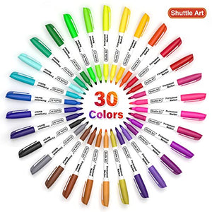 30 Colors Permanent Markers, Fine Point, Assorted Colors, Works on Plastic,Wood,Stone,Metal and Glass for Kids Adult Coloring Doodling Marking by Shuttle Art