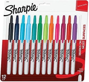 Sharpie 32707 Retractable Permanent Markers, Fine Point, Assorted Colors, 12 Count - 1