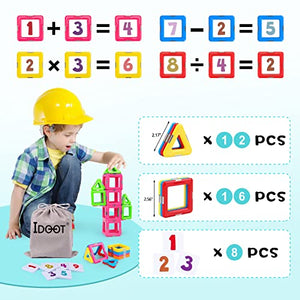 idoot Magnetic Tiles Blocks Building Toys for Kids, Magnet STEM Toys for 3+ Year Old Boys and Girls Learning by Playing Set Christmas Birthday Gifts with Storage Bags