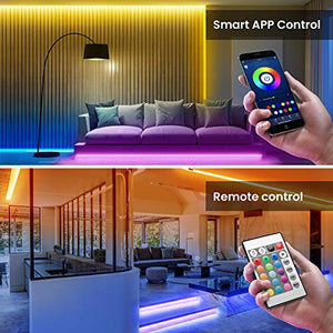 100ft Bluetooth LED Strip Lights, SMD5050 Music Sync LED Lights Strip, RGB Color Changing LED Lights with Remote,Smart Phone APP Control, LED Lights for Bedroom,TV,Room DIY (APP+Remote +Mic/50ftx2)