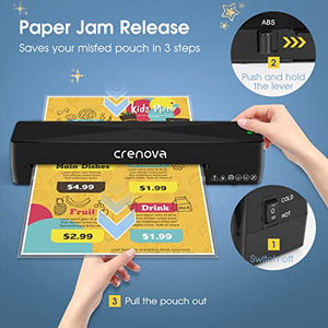 Crenova A4 Laminator Machine 4 in 1 Personal Desktop Hot & Cold 9 Inch Thermal Laminator for Home Office School Business Use