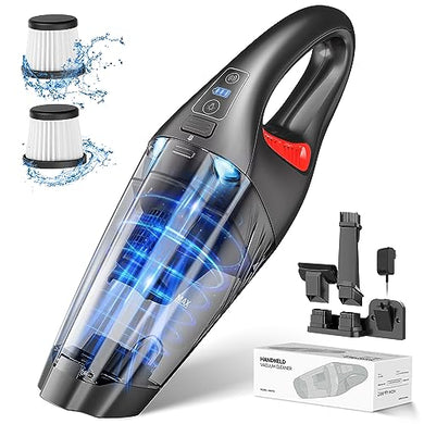 Handheld Vacuum Cordless Car Vacuum Portable with 9000PA&LED, Lightweight Rechargeable Hand Vacuum Cordless with 2 Filters, Fast Charge, Mini Vacuum, Hand Held Vacuum Cleaner for Car Carpet Pet Hair