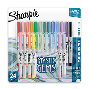 SHARPIE Permanent Markers, Ultra Fine Point, Featuring Mystic Gem Color Markers, Assorted, 24 Count