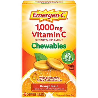 Emergen-C Chewable Vitamin C 1000mg, With B Vitamins And Antioxidants Tablet (40 Count, Orange Blast Flavor), Dietary Supplement