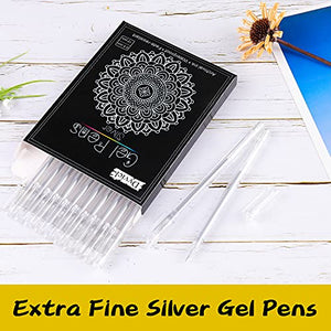 Dyvicl Silver Gel Pens, 0.5 mm Extra Fine Pens Gel Ink Pens for Black Paper Drawing, Sketching, Illustration, Adult Coloring, Journaling, Set of 12