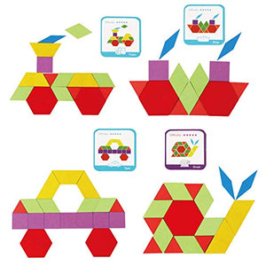 LOVESTOWN 209 PCS Wooden Pattern Blocks, Geometric Shapes Blocks Pattern Blocks with Cards Tangram Puzzles for Kids Educational Tangram Toys