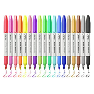 Vitoler 18 Assorted Color Permanent Markers ,Fine Point Art Marker Pens Set for Adult Coloring Marking Doodling Painting on Plastic,Glass,Stone