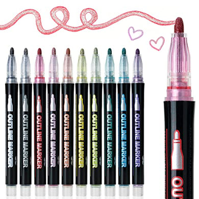 Mr. Pen- Double Line Outline Markers, 10 Colors, Shimmer Markers, Self-Outline Metallic Markers, Outline Pens, Craft Pens