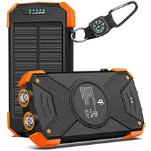 BLAVOR Solar Charger Power Bank, Qi Wireless Charger 10,000mAh External Battery Pack Type C Input Output Dual Super Bright Flashlight, Compass Carabiner, Solar Panel Charging (Orange)
