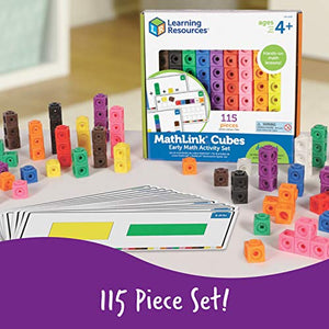 Learning Resources MathLink Cubes Early Math Activity Set - 115 Pieces, Ages 4+ Kindergarten STEM Activities, Math Cubes Activity Set and Games for Kids, Mathlink Cubes Activity Set