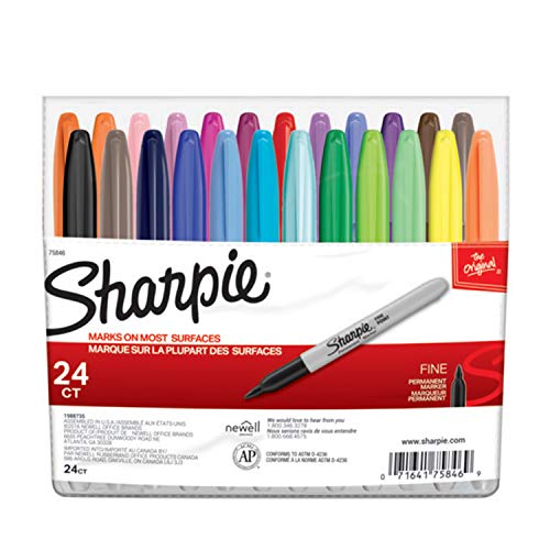 SHARPIE Permanent Markers, Fine Point, Assorted Colors, 24-Count