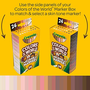 Crayola Colors of the World Markers (24ct), Washable Skin Tone Markers, Fine Line Markers for Kids, Great For Coloring Books, Ages 3+