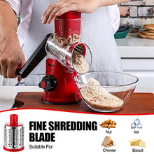 Geedel Rotary Cheese Grater, Kitchen Mandoline Vegetable Slicer with 3 Interchangeable Blades, Easy to Clean Grater for Fruit, Vegetables, Nuts