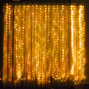 Dazzle Bright Curtain String Lights, 300 LED 9.8ft x9.8ft Warm White Fairy Lights with 8 Lighting Modes, Waterproof Lights for Bedroom Christmas Party Wedding Home Garden Wall Decor