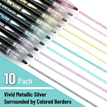 Mr. Pen- Double Line Outline Markers, 10 Colors, Shimmer Markers, Self-Outline Metallic Markers, Outline Pens, Craft Pens