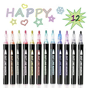 XFSSFWB Super Squiggles Shimmer Pens Magic Silver Metallic Self Outline Sparkling Glitter Permanent Markers Pen Set for Card Making Scrapbook with Magically-Appearing Colored Outlines