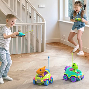 MindSprout Dino Chasers | Remote Control Car for Kids Age 2 3 4 5 Years Old, (2 Pack) Toddler Toys Age 2-4, Birthday Gift for Boys & Girls, Family Fun, Kids Dinosaur Toys | LED Lights & Music