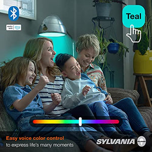 SYLVANIA Bluetooth Mesh LED Smart Light Bulb, One Touch Set Up, A19 60W Equivalent, E26, RGBW Full Color & Adjustable White, Works with Alexa Only - 2 Count (Pack of 1) (75760)