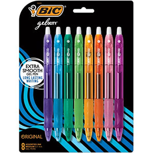 BIC Gelocity Original Long Lasting Fashion Gel Pens, Medium Point (0.7mm) Assorted Ink, 8-Count Pack (RLCAP81-AST)