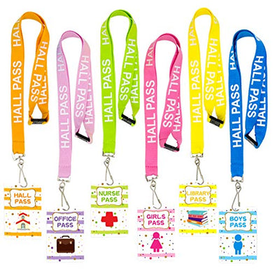 Hall Pass Lanyards and School Passes Set of 6 for School Supplies Teachers’ Helper Classroom Gift