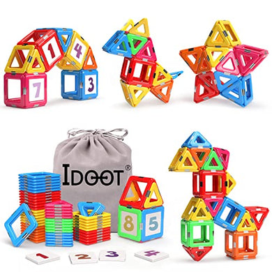 idoot Magnetic Tiles Blocks Building Toys for Kids, Magnet STEM Toys for 3+ Year Old Boys and Girls Learning by Playing Set Christmas Birthday Gifts with Storage Bags