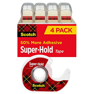 Scotch Super-Hold Tape, 4 Rolls, Transparent Finish, 50% More Adhesive, Trusted Favorite, 3./4 x 650 Inches, Dispensered (4198)