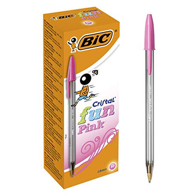 BIC Cristal Fun Ballpoint Pens Wide Point (1.6 mm) - Pink, Box of 20